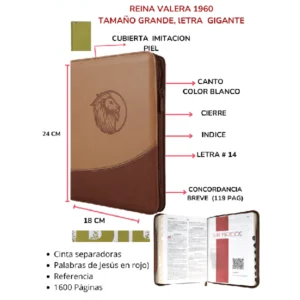 Biblia Reina Valera 1960 Grande Letra Gigante Imitación Piel Beige Café León Código QR